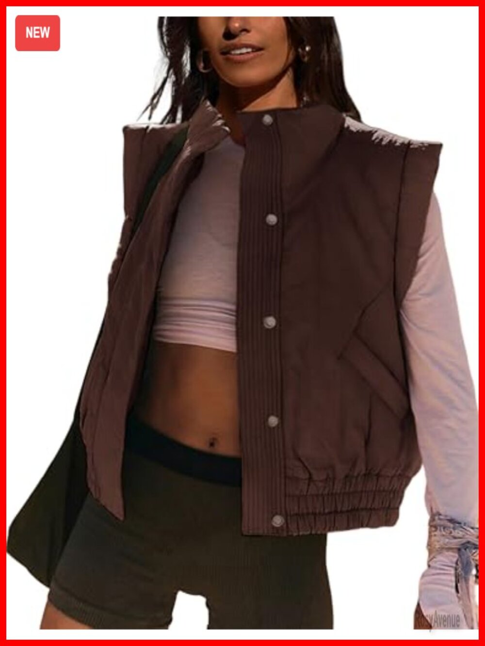 Womens Cropped Quilted Puffer Vest Lightweight Button Down Padded Gilet
